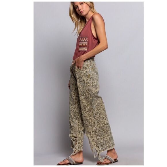 Pol 5 pockets, distressed leopard print jeans - Picture 5 of 14